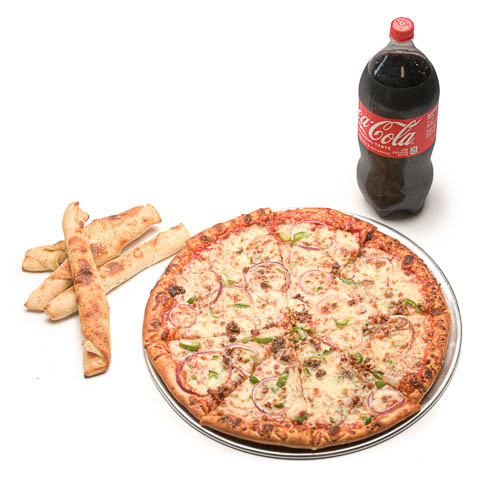 Large pizza, 2 liter soda., appetizer for $20